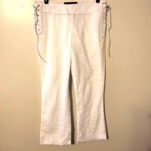 Elements by Vakko White Eyelet Leather Waistband Cropped Pants 4